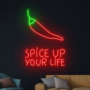 Spices Up Your Life Neon Sign, Chili LED Neon Sign, Chili Led Neon Light Sign, Restaurant Decor, Food Store Room Wall Decor, Chili Neon Sign