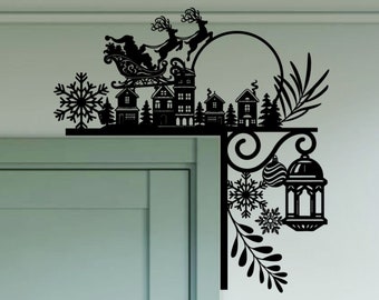 Personalized Merry Christmas Door Corner Sign Santa Claus Metal Door Topper, Reindeer Door Sitter, Christmas Gift Door Trim, Home Wall Decor
