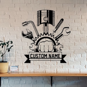 Custom Car Master Workshop Metal Wall Art LED Light, Car Repair Tools Metal Sign, Garage Metal Light Wall Decor, Car Garage Wall Decor