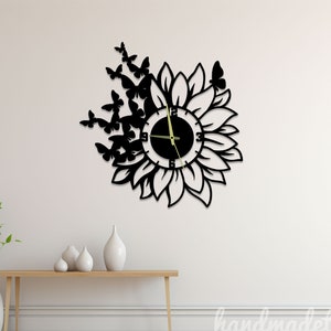 Custom Sunflower Wall Clock Unique, Year Date Round Wall Clock, Text Oversize Wall Clock, Day Month Circle Wall Clock, Metal Wall Clock