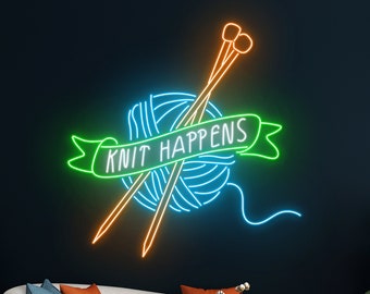 Knitting Neon Sign: the Perfect Sign for Yarn Shops. Skein of