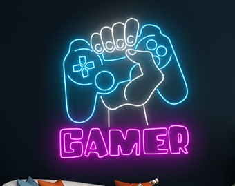 Gamer Neon Sign, Game Controller Led Sign, Game Player Led Light, Gaming Neon Light, Game Hand Room Wall Art Decor, Arcade Studio Neon Light