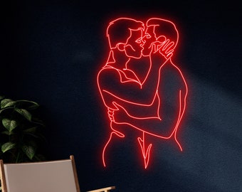 Gay Couple Kissing Led Sign, Gay Couple Hugging Neon Sign, Sexy Couple Led Light, Naked Man Couple Neon Sign, Men Couple Neon Light Decor