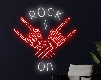 ロックオンスケルトンロックハンドLEDサイン、ロックンロールネオンライト、スケルトンロックハンドネオンサイン、ミュージックLEDライト、ロックハンドLEDサインルームデコレーション