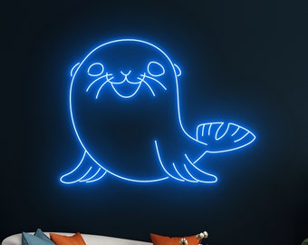 Neonskylt med säl, LED-skylt med säl, neonljus med säl, LED-lampa för marint säl, väggdekor för barnrum, neonljus för havssäl, neonljus för havssäl