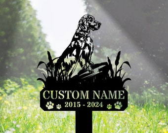 Benutzerdefinierte Englisch Setter Hund Gedenkpfahl Metallschild - Outdoor Englisch Setter Metall Namensschild mit Pfahlpfahl - Hund Haustier Metallpfahl Zeichen Kunstdekor
