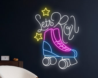 Let's Roll Roller Skate Neon Sign, Rolling Skate Led Sign, Roller Skate Shoes Led Light, Skate Player Neon Light, Skater Room Wall Art Decor