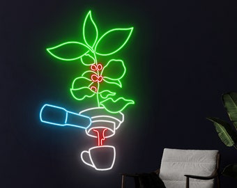 Coffee Tree Coffee Machine Neon Sign, Coffee Cup Neon Light, Cafe LED Light, Drinking Coffee Led Sign, Drink Shop Store Wall Art Room Decor