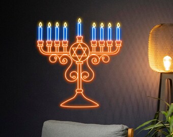 Menorah Neon Sign, Joodse vakantie Led Sign, Chanoeka Neon Light, Chanukah Led Light, Jeruzalem Room Wall Art Decor, Happy Holiday Neon Light