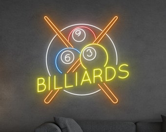 Billiards Led Sign, Billiard Neon Sign, Billiards Pool Hall Neon Light, Billiard Ball Cue Led Light, Sport Fan Club Game Room Wall Art Decor