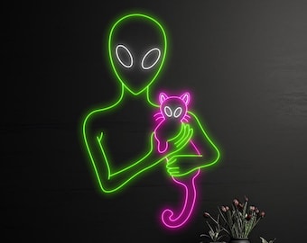 Alien Cat Neon Sign, Cat Alien Led Sign, Alien Neon Light, Cat Led Light, Nursery Room Wall Decor, Special Gift, Alien Pet Animal Neon Light