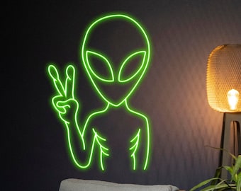 Alien Peace Hand Neon Sign, Peace Hand Alien Led Sign, Alien Neon Light, Space Alien Led Light, Personalized Room Wall Decor, Custom Gift