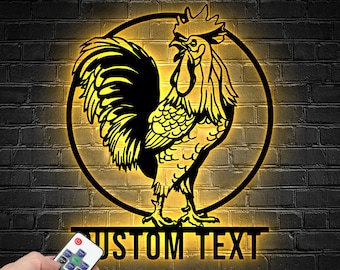 Personalized Rooster Metal Wall Art LED Light, Custom Chicken Metal Sign Room Decor, Hen Led Sign, Rooster Metal Light, Chick Metal Led Sign