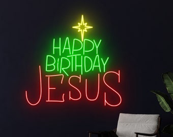 Happy Birthday Jesus Neon Sign, Happy Birthday Jesus Led Sign, Merry Christmas Neon Light, Happy New Year Room Wall Decor,Christmas Led Sign