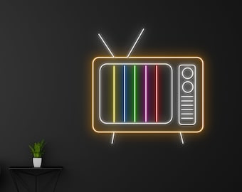 Retro-TV-Neon-Schild, Retro-TV-Gerät-LED-Schild, altes TV-LED-Licht, Filmstreifen-Szene TV-Neonlicht, abstrakte analoge TV-Wand-Dekor-Lichter