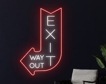 Exit Way Out Richting pijl links neonbord, pijl led-bord, pijl links ledlicht, tekstpijl neonlicht, naam Enter Welkom muur Kamerdecoratie