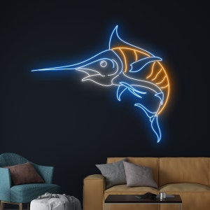 Atlantic Blue Marlin Fish Neon Sign, Atlantic Blue Marlin Fish Led Sign, Marlin Fish Led Light, Fish Neon Light, Sea Ocean Room Wall Decor