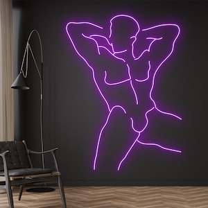 6 Packs Man Body Neon Sign, Naked Man Neon Light, Man&#39;s Muscle Led Light,Custom Sexy Man Body Neon Sign,Man Line Bodybuilding Gym Neon Signs