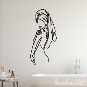 Personalized Woman Bathroom Metal Wall Art Sign, Girl Line Art Metal Sign Decor, Bathroom Metal Wall Decor, Bedroom Home Wall Decor