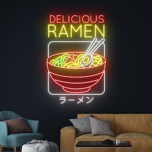 Delicioso letrero de neón de ramen, letrero LED de fideos japoneses, luz LED de fideos ramen, luz de neón de restaurante japonés, decoración de pared de la tienda de alimentos