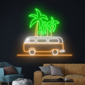 Insegna al neon per furgone da campeggio, insegna a led per camper, luce a led per accampamento sulla spiaggia, luce al neon per isola tropicale, decorazione da parete per camera con palme, luce al neon per autobus da viaggio