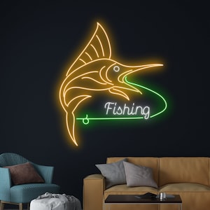 Pesca Atlantic Blue Marlin Fish Neon Sign, Fishing Marlin Fish Led Sign, Fish Led Light, Fisher Neon Light, Fisherman Room Wall Art Decor