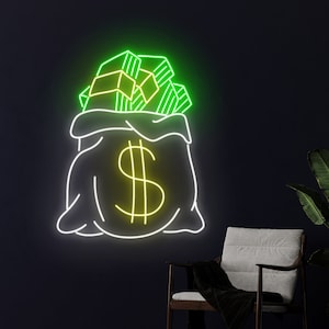 Insegna a LED per borsa dei soldi, Insegna al neon per borsa del dollaro, Luce al neon per soldi, Luce a LED per dollari, Decorazione della parete della stanza della borsa per soldi, Luce al neon per borsa per dollari personalizzata