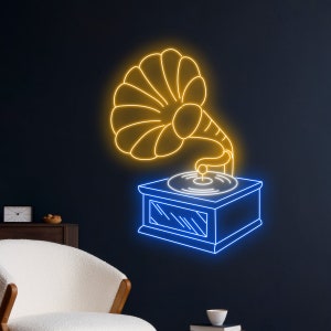Gramophone Led Sign, Recorder Neon Light, Record Player Neon Sign, Loudspeaker Led Light, Music Show Studio Room Wall Decor, Artist Led Sign