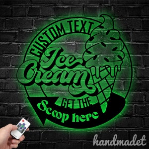 Custom Ice Cream Metal Wall Art LED Light - Personalized Ice Cream Name Sign Home Decor - Ice Cream Metal Light - Ice Cream Decor