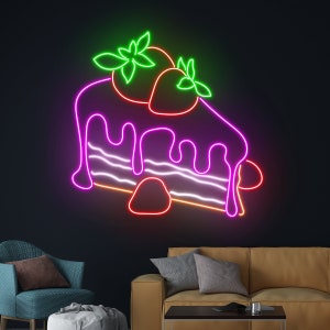 Strawberry Cake Neon Sign, Fruit Cake LED Sign, Cream Cake Neon Light, Bakery Led Light, Baking Kitchen Room Wall Decor, Baker Neon Light