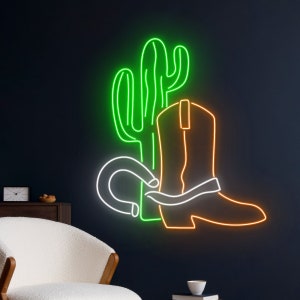 Cowboy Boots Cactus Horseshoes Neon Sign, Cactus Cowboy Horse Shoe Led Light, Cowgirl Cactus Neon Light, Western Led Sign Room Wall Decor