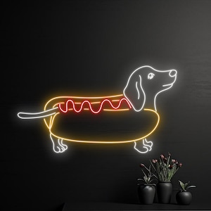 Dachshund Hotdog Neon Light, Hotdog Dachshund Neon Sign, Hot Dog Dachshund Led Light, Dachshund Hot Dog Led Sign, Food Shop Room Wall Decor