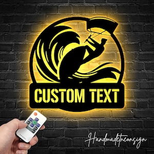 Custom Kite Surfing Metal Wall Art LED Light - Personalized Kite Surfer Name Sign Home Decor - Surfing Board Metal Sign - Summer Relaxing