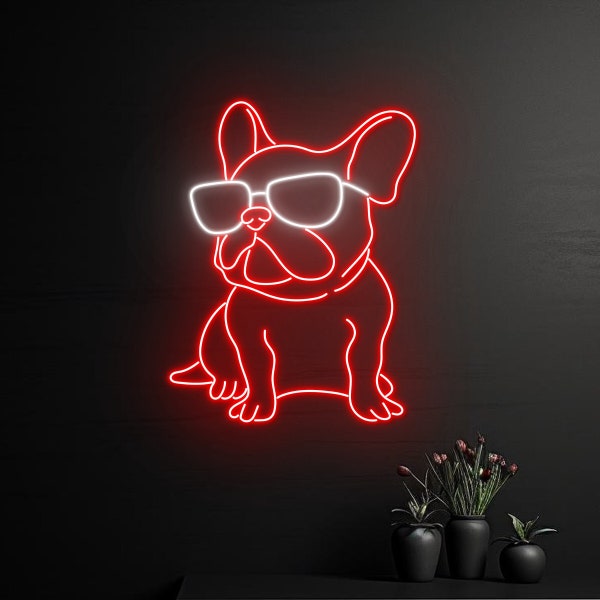 French Bulldog Glasses Neon Sign, Sunglasses French Bulldog Led Sign, French Bulldog Led Light, Bull Dog Neon Light, Pet Animal Room Decor