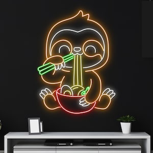 Custom Sloth Eating Ramen Neon Sign, Sloth Ramen Led Sign, Japanese Noodles Neon Light, Noodle Bowl LED Light, Japan Food Restaurant Decor