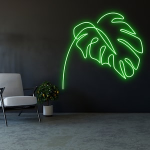 Monstera Leaf Neon Sign, Plant Led Sign, Neon Lights Green Aesthetic, Green Leaf Sign, Plant Neon Sign, Green Plant Sign, Leaf Neon Light