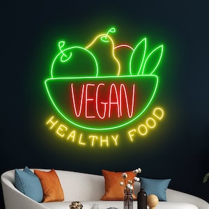Vegan Neon Light, Healthy Food Neon Sign, Vegetarian Led Light, Food Led Sign, Vegetable Room Wall Decor, Fruit Neon Light, Chef Neon Light
