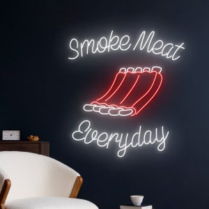 Smoke Meat Everyday Neon Light, Smoke Meat Neon Sign, Meat Led Light, Grill Led Sign, BBQ Room Wall Decor, Barbecue Restaurant Neon Light