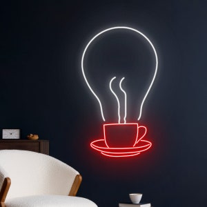 Coffee Lightbulb Neon Sign, Coffee Cup Light Bulb Neon Light, Cafe LED Light, Tea Cup Led Sign, Drink Shop Wall Room Decor, Coffee Neon Sign