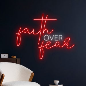 Faith Over Fear Neon Sign, Faith Led Sign, Faith Neon Light Room Wall Decor, Jesus Cross Led Light, Christ Neon Light,Happy Easter Neon Sign