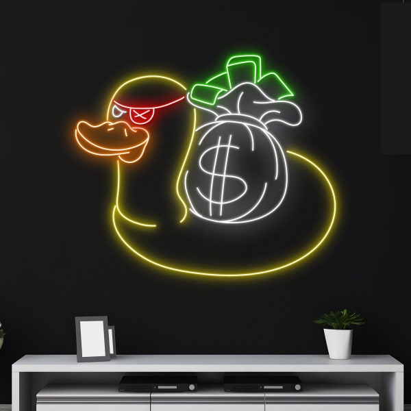 Benutzerdefinierte Gangster Ente Neonlicht, Ente Geld Led Licht, Gangs Gummiente Led Zeichen, Piraten Ente Neon Schild, Beschädigte Ente Zimmer Wand Dekor Licht