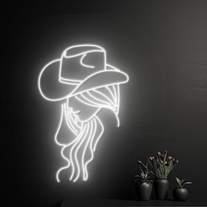 Cowgirl Led Sign, Cowgirl Neon Sign, Cowboy Girl Neon Light, Cowboy Hat Lady Led Light, Western Woman Room Wall Art Decor, Female Neon Light