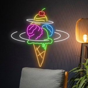 Planet Ice Cream Cone Neon Sign, Ice Cream Neon Light, Ice Cream LED Light, Food Drink Shop LED Sign, Nursery Room Wall Decor, Custom Gift