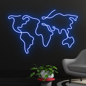 Letrero de neón de mapa mundial personalizado, luz LED de mapa de viaje, luz de neón de aventura, letrero LED de viajero, decoración de arte de pared de oficina de dormitorio, LED de geografía