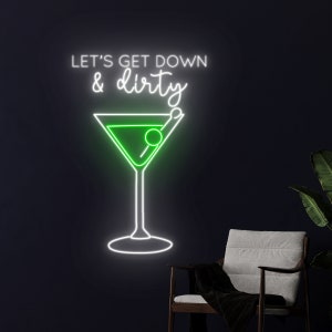 Let&#39;s Get Down & Dirty Martini Led Sign, Dirty Martini Neon Light, Martini Cocktail Neon Sign, Club Led Light, Wine Bar Pub Room Wall Decor