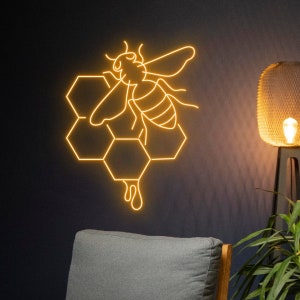 Bee Honeycomb Neon Sign, Honey Bee Led Sign, Honeycomb Bee Led Light, Bee Neon Light, Flying Bee Nursery Room Wall Decor, Personalized Gift