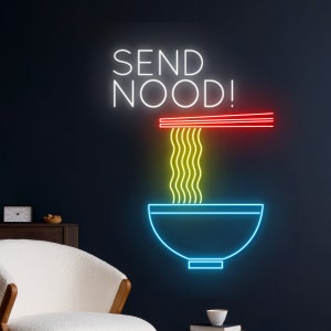 Enviar letrero de neón de Nood Ramen, letrero LED de fideos ramen japoneses, luz LED de tazón de fideos Ramen, luz de neón de restaurante japonés, decoración de pared de sala de comida