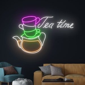 Tea Time Neon Sign, Tea Cup Neon Light, Tea Pot LED Light, Tea Led Sign, Drink Shop Wall Room Art Decor, Club Neon Light, Tea Party Led Sign