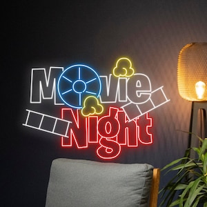 Movie Night Neon Sign, Movie Night Neon Light, Movie Night Led Light, Movie Night Led Sign, Cinema Theater Room Wall Decor, Film Neon Light
