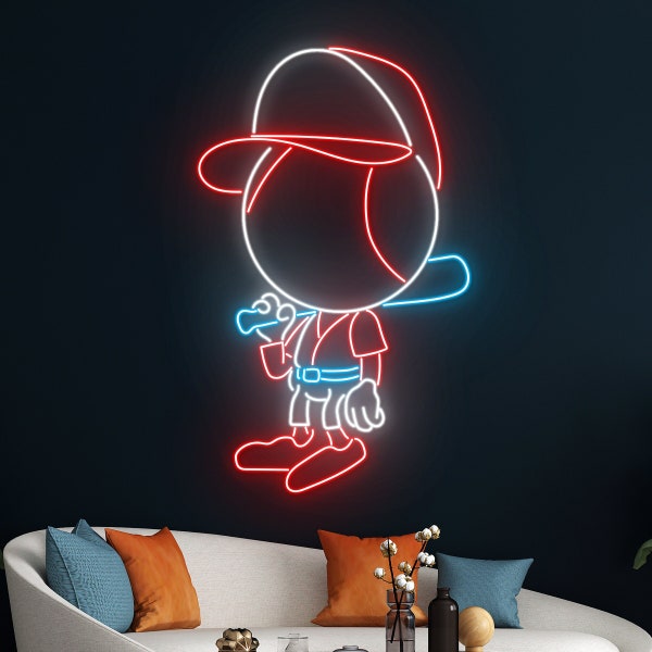 Baseball Neon Light, Base Ball Bat Glove Cap Led Sign, Base Ball Player Led Light, Baseball Ball Neon Sign, Sport Fan Club Room Wall Decor